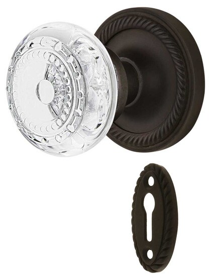 Rope Rosette Mortise-Lock Set with Meadows Crystal-Glass Knobs in Oil-Rubbed Bronze.